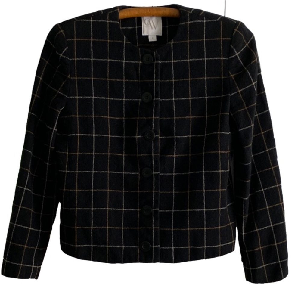 VTG Clifford & Willis Blazer Wool Blend Lined Black Window Pane Design Women’s 6